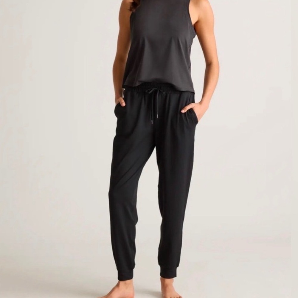 NWT Quince Flowknit Mid-Rise Jogger Black Elastic Drawstring Waist - Small